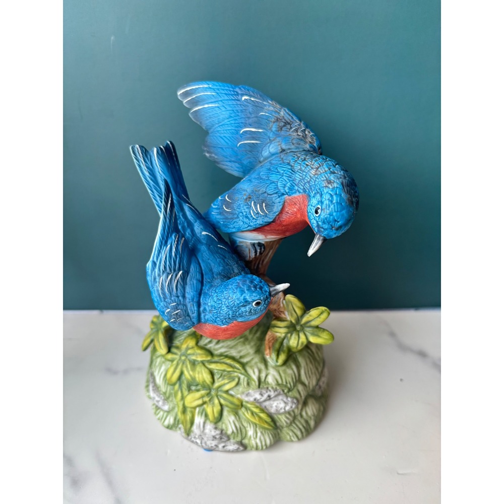 Gorham Bluebird Music Box Figurine Porcelain Birds Made in Japan Vintage
